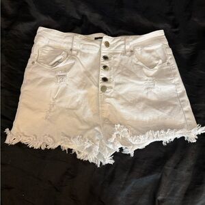 Fire & Rain White Distressed Denim Shorts Button Fly Frayed Hem High Rise 7